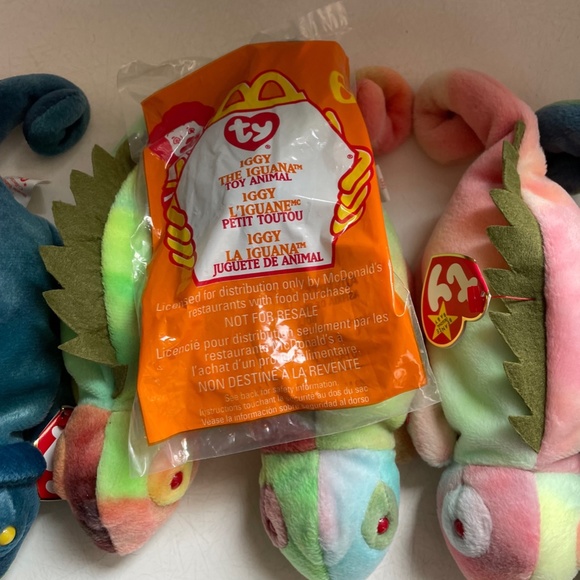 TY Retired Beanie Babies Baby Iguana Lot of 5 + 1 McDonalds - Picture 3 of 5